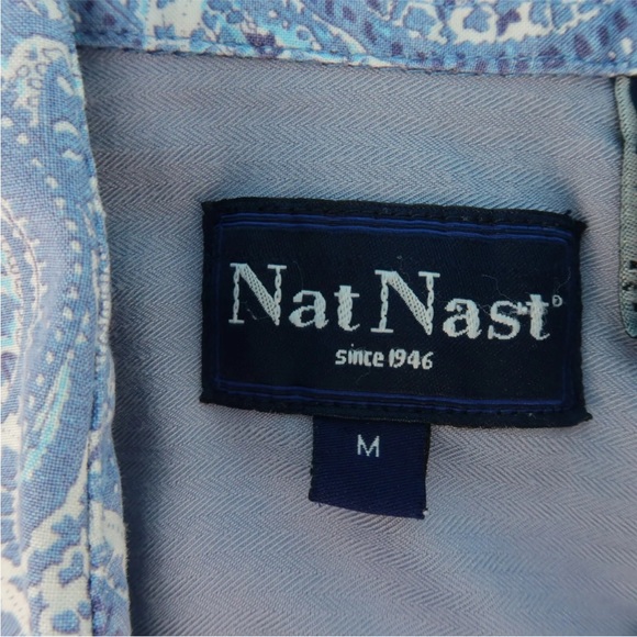 Nat Nast Shirt Men’s White/Blue Paisley Short Sleeve Button Up Rayon Size M - Picture 3 of 6
